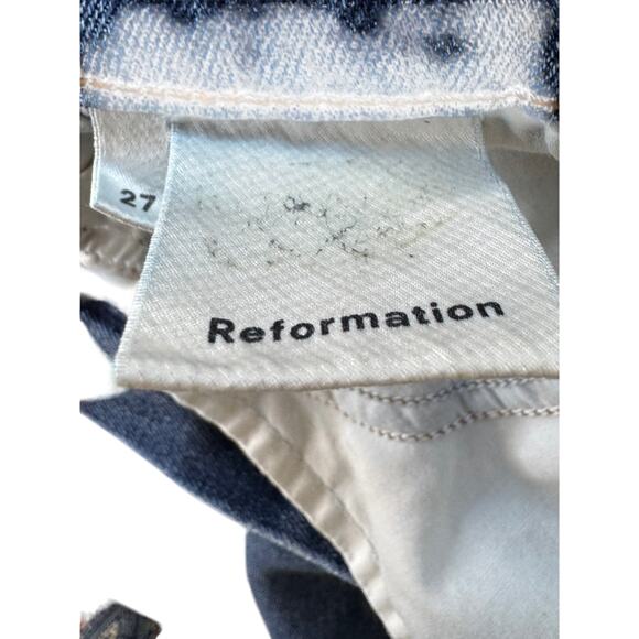 REFORMATION Women's Blue Cropped Flood Kasai High Waist Raw Hem Jeans Size 27 - Picture 3 of 11